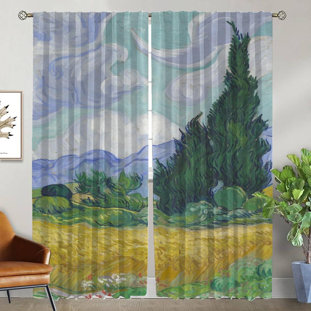 Blackout Curtains for Living Room Van Gogh Window Curtain Partition Shades Tulle for Bedroom Halloween Decoration Kitchen Camera