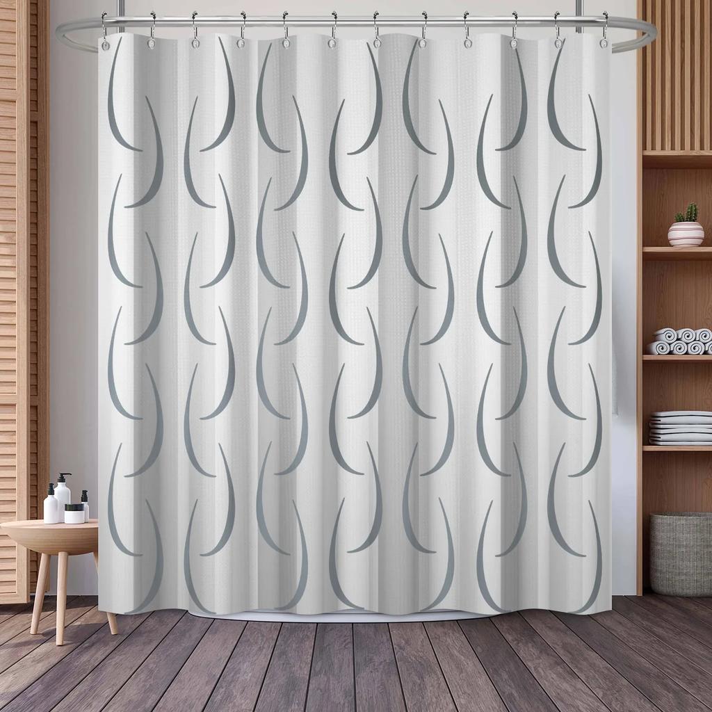 Waffle Shower Curtains Modern Hotel Style Striped Geometric Pattern Bath Decor Waterproof Polyester Bathroom Curtain with Hooks