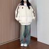 American retro embroidery label lapel cotton jacket female student winter loose versatile thickened bread clothes tide