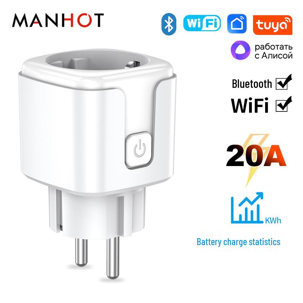 20A Smart EU Plug with WiFi & Bluetooth, APP Remote Control, Alexa Voice Timer, Delay & Cycle Switch.