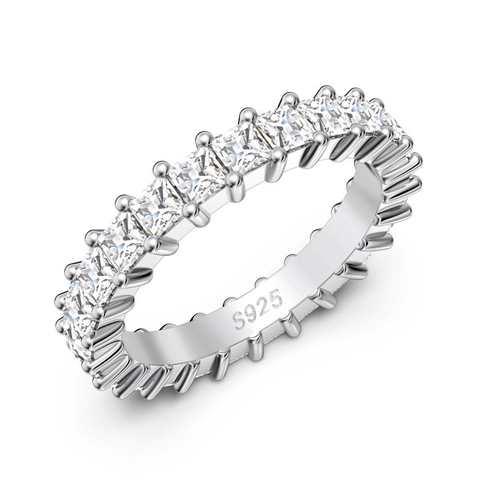S925 Sterling Silver Women's Exquisite Pave Set Stackable Ring - Simple Oval/Square Design, Closed Style