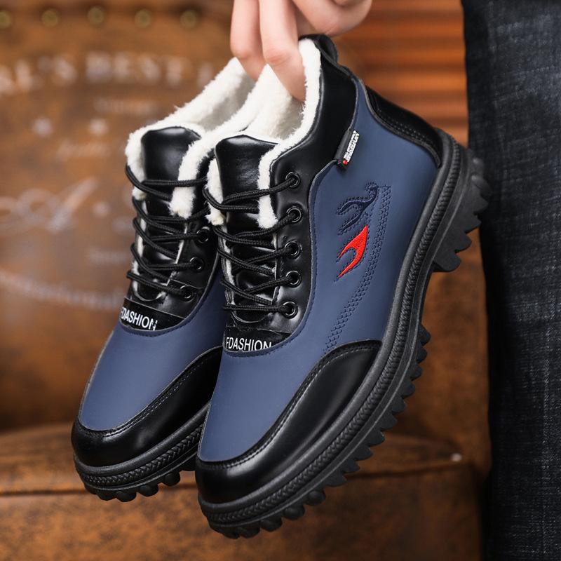 Winter New Velvet Thickened High-top Cotton Shoes Snow Boots Thick-soled Non-slip Leather Waterproof Dad Cotton Shoes