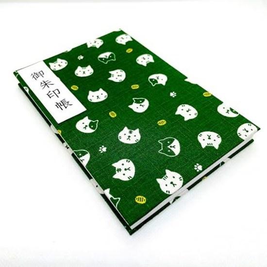 Cat Lucky Coin Large Size Goshuin BookAccordion Type12 Peaks 24 Pages (Single-Sided Use) 48 (Double-Sided (Green)