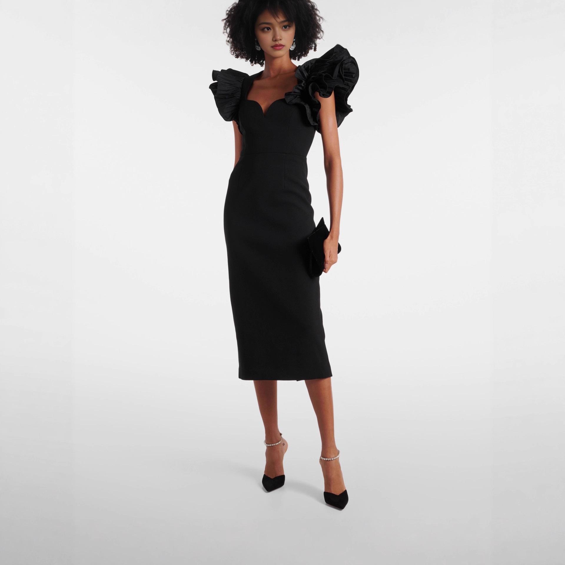 

Women s Elegant Mesh Ruffle Sleeve Backless Bodycon Dress Large чёрный