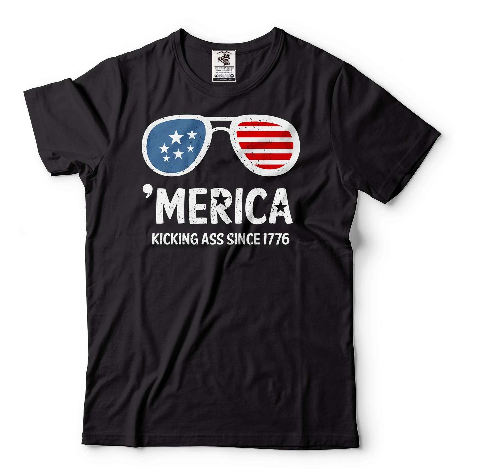Funny Merica Shirt 4th Of July Glasses Shirt Funny Shirt Kicking Ass Since 1776 XXL