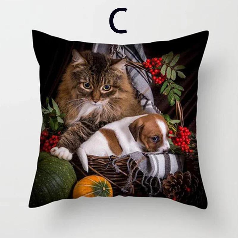 Cushion Cover Cute Cat Pattern Square Pillowcase Zipper Birthday Gift Sofa Home Hotel Decoration 45*45cm