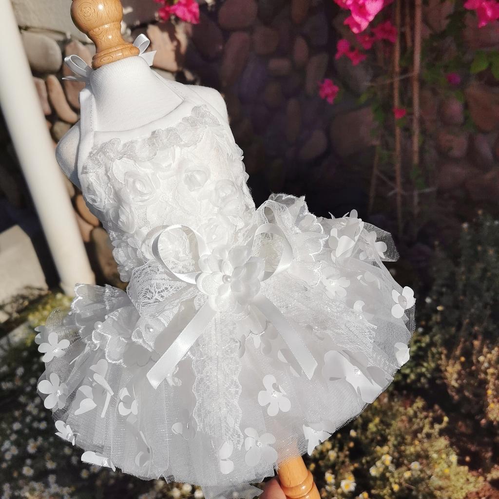 Pure White Wedding Dress Puppy Dog Clothing Fashion Handmade Lace Flower Princess Dress For Small Medium Dog Poodle Pet Clothes
