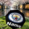 Custom Name Personalized Manchester City FC Print Umbrella, Auto Open Close, 8‑Rib Sturdy Frame, Commute Camping Hiking Use, Birthday Gift