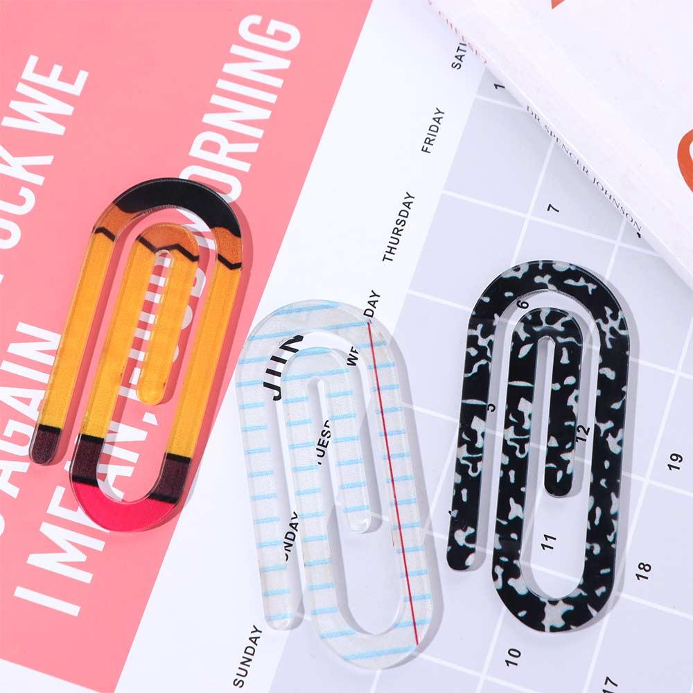 3Pcs/set Acrylic Paperclip Bookmark Classroom Theme Document Bookmark Paper Clips  Note Decor