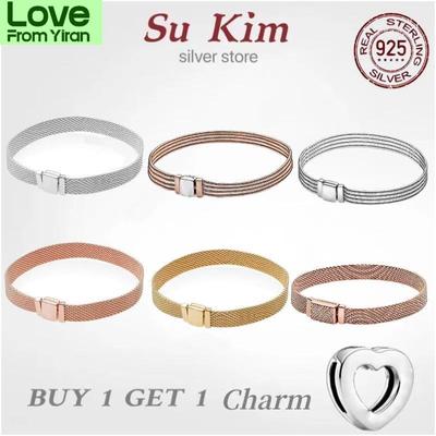 Original Luxury Real 100 % 925 Sterling Silber Pan Armband für Frauen Schlangenkette Armreif Authentischer Charme Hochwertiger DIY Schmuck