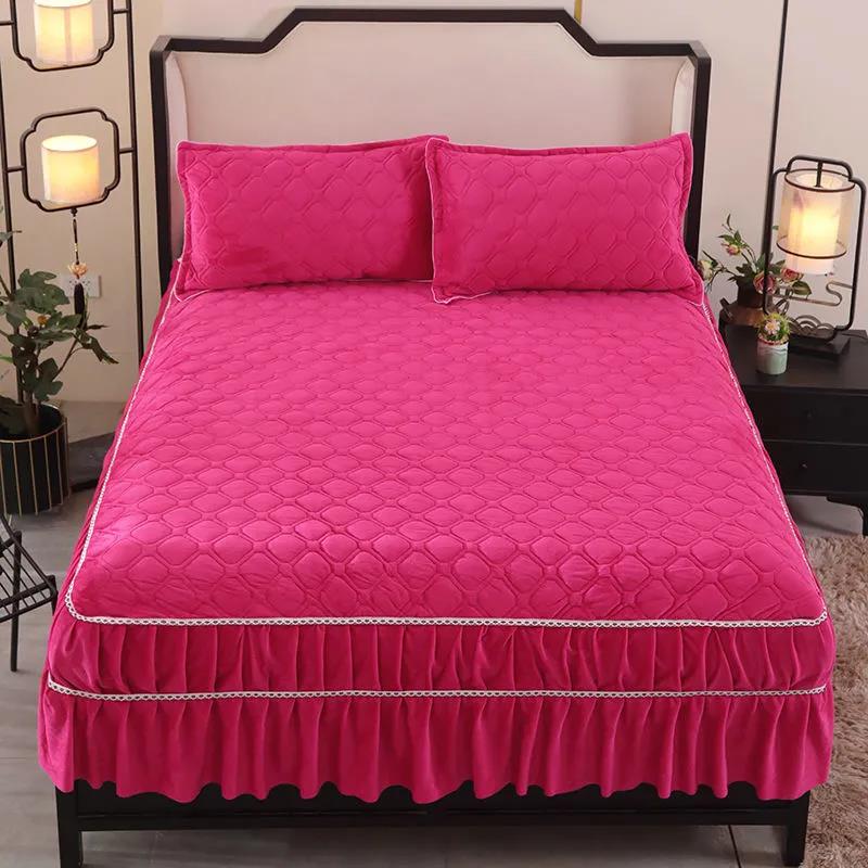 Winter Crystal Velvet Bedspread Double-layer Thick Quilted Printing Thick Velvet Mattress Cover Sheet Non-slip Protective Cover