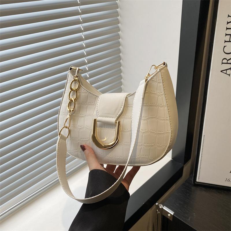 

Стильная и простая высококлассная универсальная темпераментная сумка на одно плечо подмышку, женская сумка для通勤, однотонная повседневная сумочка, женская сумка белый