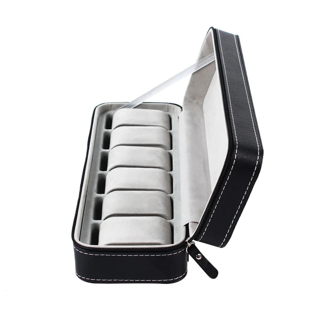 6/10/12 Bit PU Leather Watch Box Dust-proof Multifunctional Display Zipper Watch Box Portable Watch Storage Box Home Travel Use