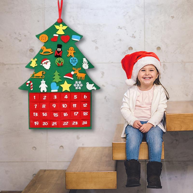 Felt Christmas Advent Calendar With 24 Pockets Tabletop Decors Gift Tree Shaped Calendar For Desktop Tabletop Decors Gift Advent