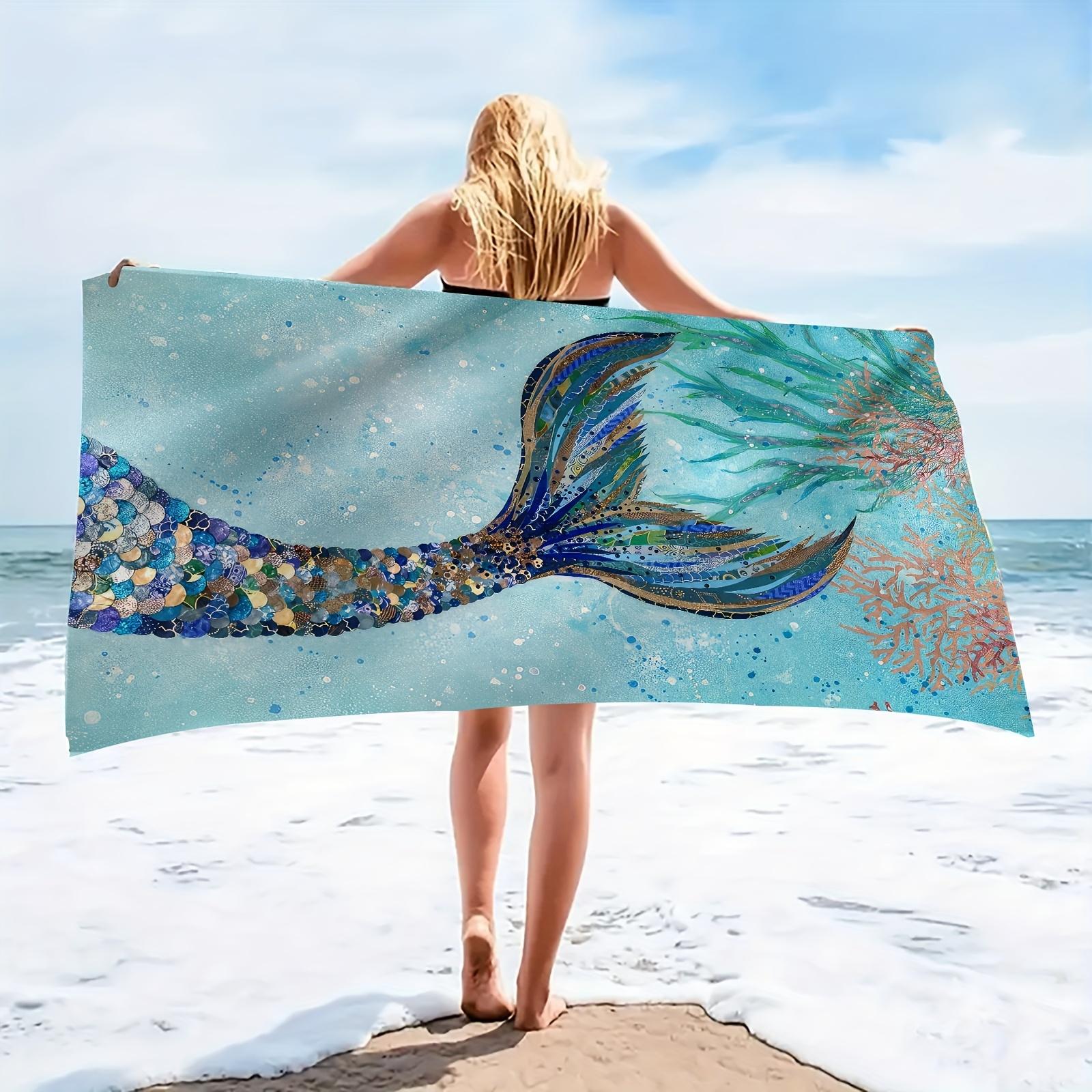 

Mermaid Tail Design Microfiber Beach Towel, Quick-Dry Soft Plush Lightweight for Beach Travel Camping W30*H60(CM)