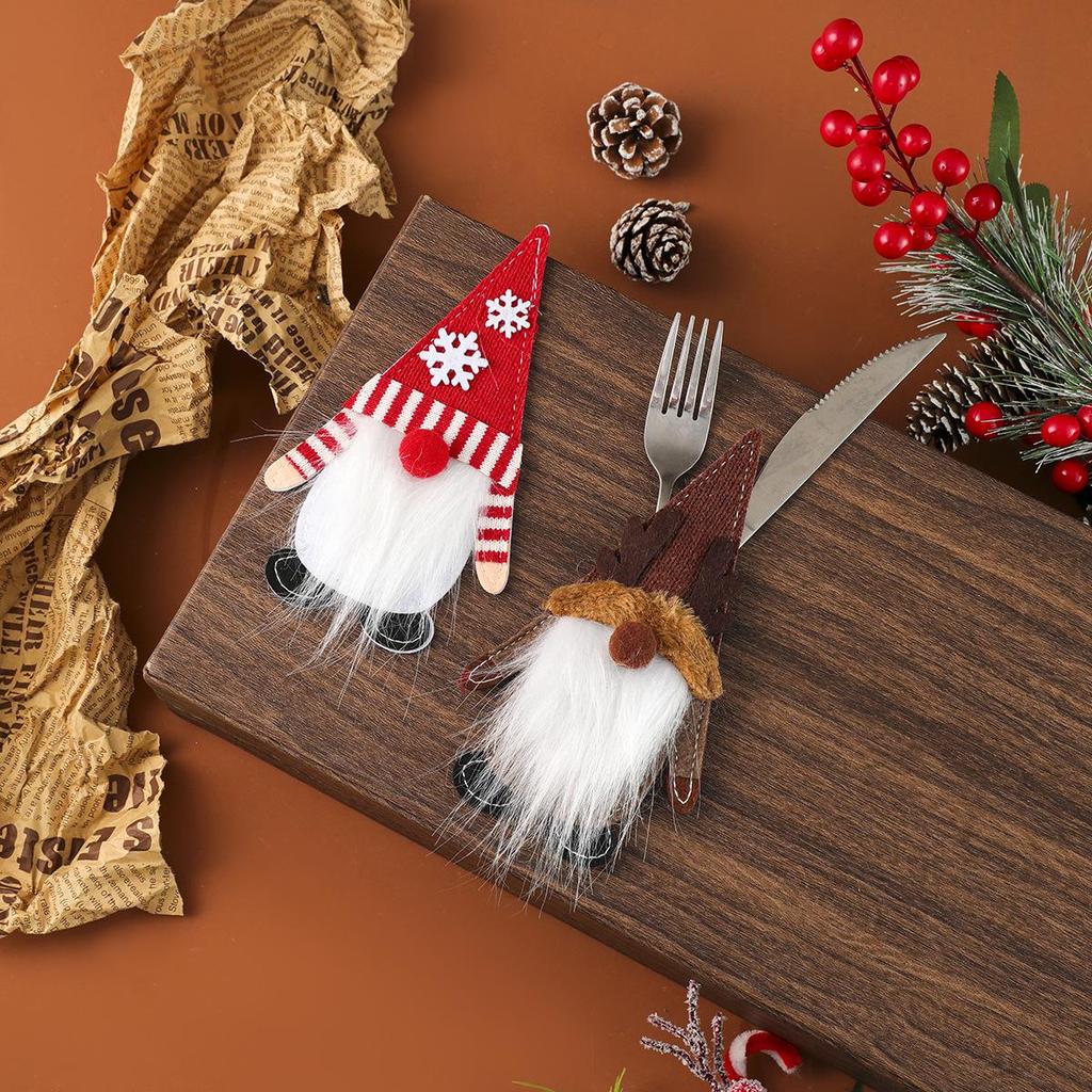 Gesichtsloses altes Mann Weihnachtsfilz Besteckset - Esstischdekorationen
