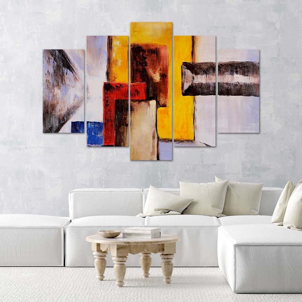 Feeby Feeby Pěti dílný obrazový tisk na plátno, Žlutá jednobarevná