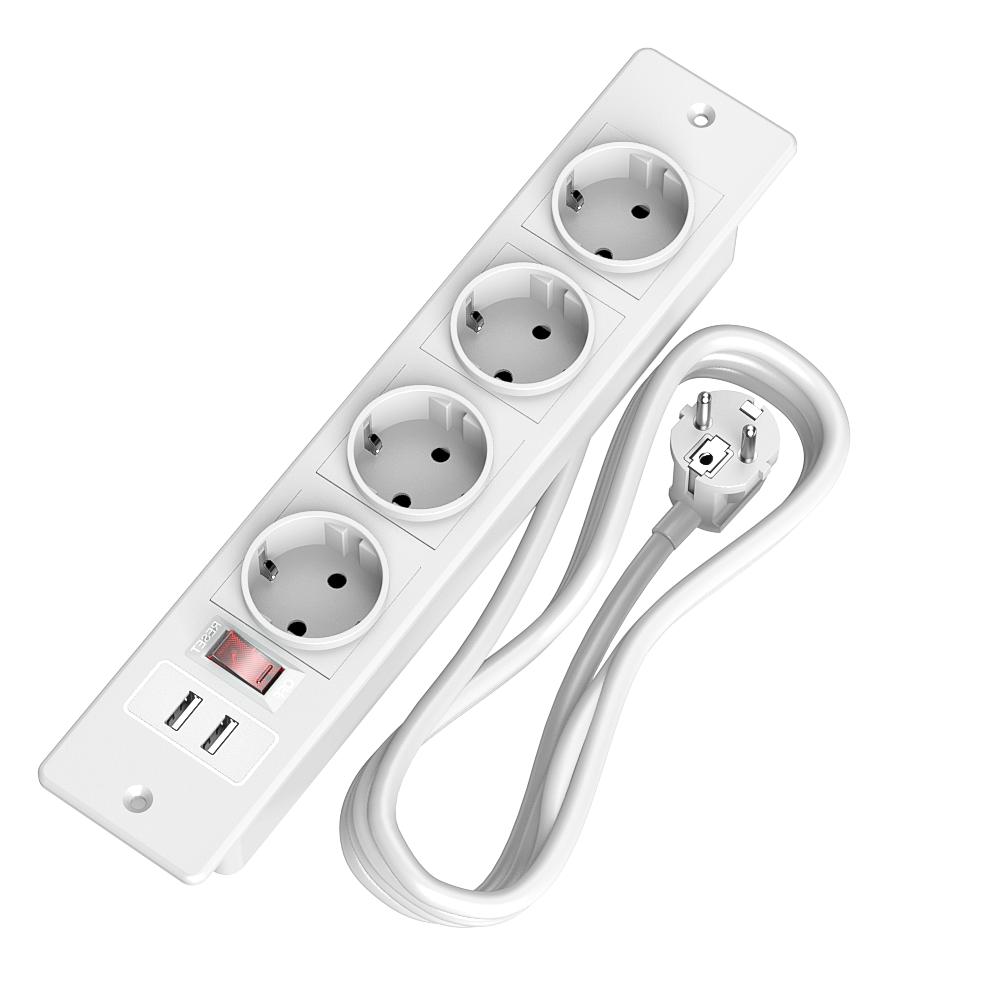 Recessed Power Strip with 2 Sockets USB A USB C Ports Embedded Furniture Charging Station for Desk Nightstand Cabinet