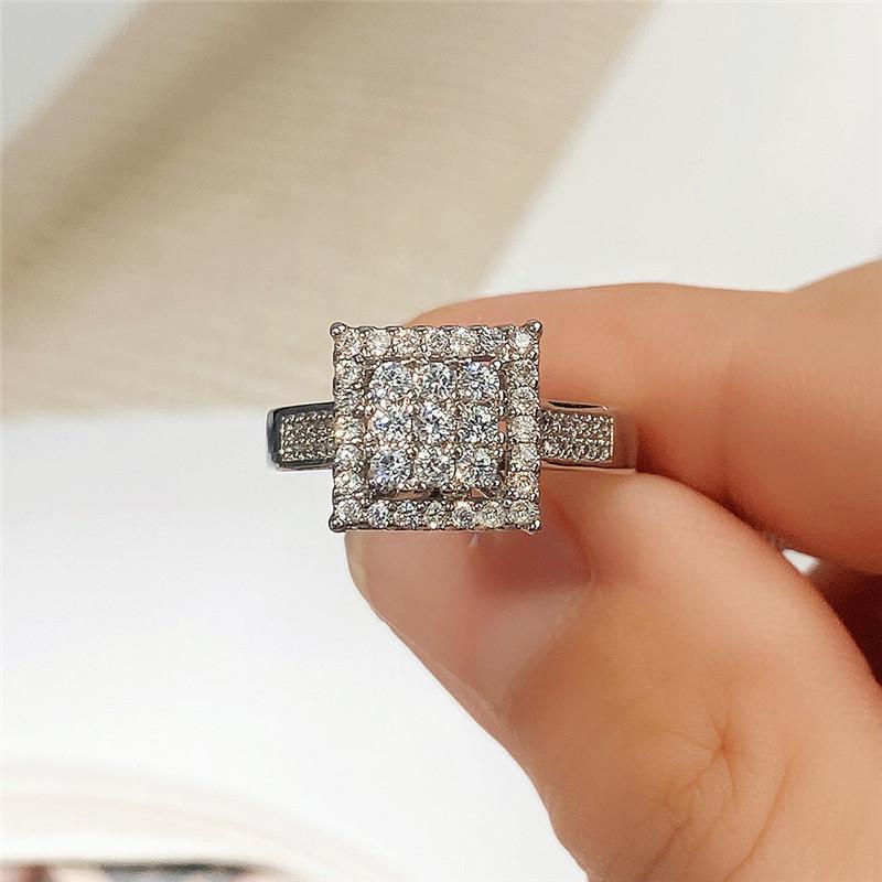 Exquisite Square Wedding Ring For Women With Silver Color Clear Cubic Zirconia Newly Designed Lady's Finger Rings Bands