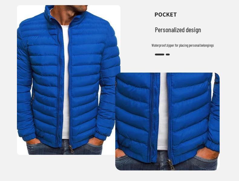 2024 Winter European Men's Stand Collar Cotton Jacket, Solid Color, Plus Size Casual Outerwear