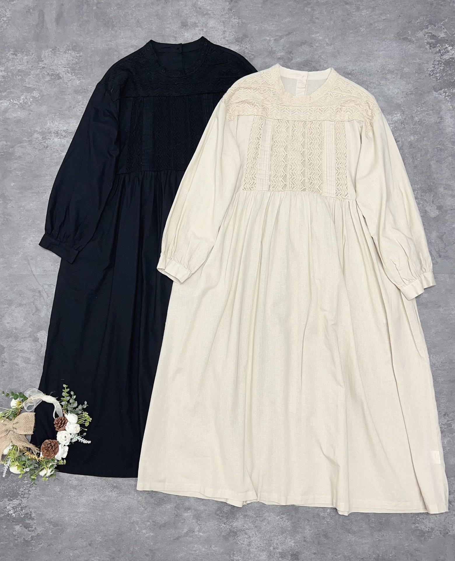 

Платье Johnature из хлопка с вырезом в японском стиле, повседневное, с круглым вырезом, свободного кроя, однотонное, с длинными рукавами, для женщин One Size чёрный