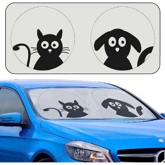 

Car Windshield Sunshade, KANCOKIT Cartoon Pattern Auto Sun Shade Foldable for Front Window Sun Visor Protector UV Ray Reflector Keep Vehicle Cool Cat&Dog