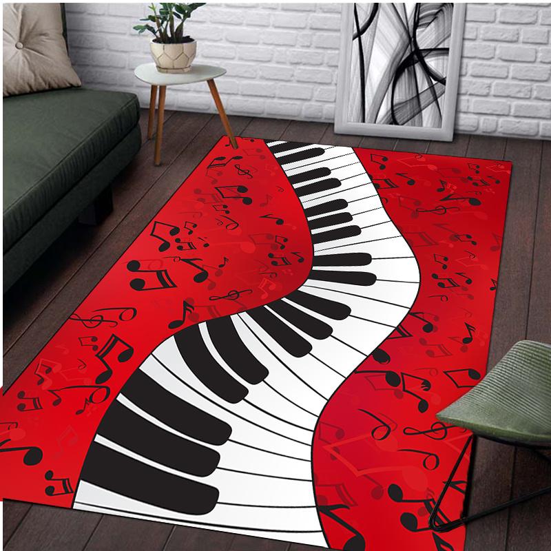 Piano Keys Area Rug with Red Music Notes, Soft Washable Floor Mat for Living Room Bedroom, Aesthetic Home Decor Indoor Carpet