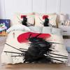 Schwarz Weiß Japanischer Samurai Krähe Bettbezug Set Weich Gewaschen Bett 3-teilig Sommer Bequem Studentenwohnheim Zuhause Baby Bettwäsche