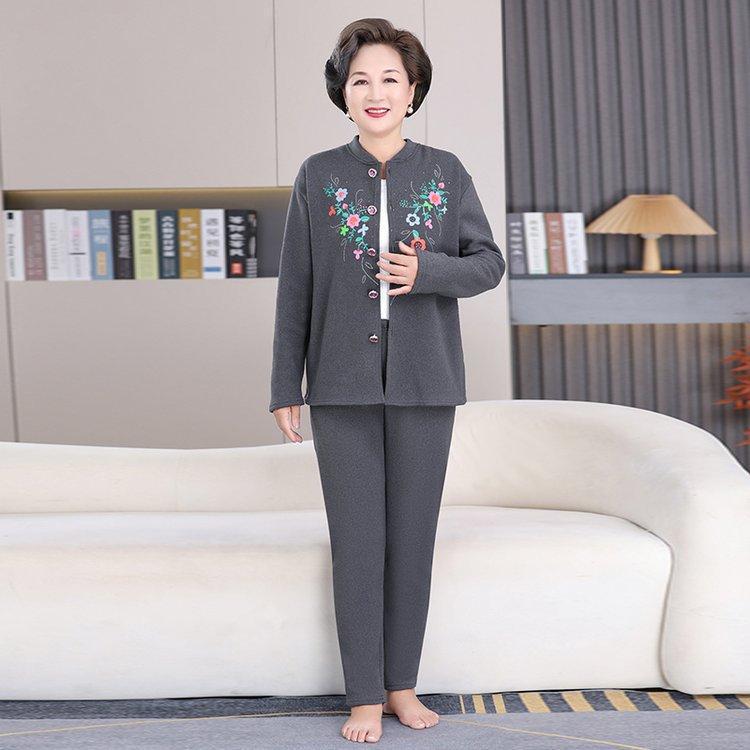 Thick Fleece-Lined Velvet Cardigan & Pants Set for Elderly Women, Plus Size - Perfect Winter Wear for Moms