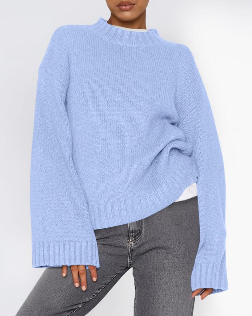 2025 Autumn/Winter Women's Casual Loose Solid Bell Sleeve Knit Sweater