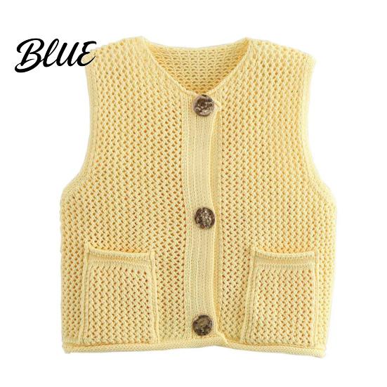 Vielseitige Damen Strickweste V-Ausschnitt Ärmellos Einreihig Mit Taschen Oberteil Zum Layering Weste Einfarbig Strickware