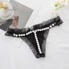 Damskie stringi ze sztucznej perły koronkowy pasek Spaghetti otwarte krocza jednokolorowe niskiej talii uwodzicielskie elastyczne gorące damskie majtki typu stringi bielizna
