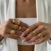 Stainless Steel Vintage Punk Finger Rings Set For Women Men Gold Plated Flower Leaves Texture Open Ring Party Statement Jewelry