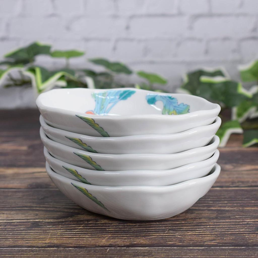 Waza no Kura Stylish Kutani Ware Oval Small Set of Red Turnip Japanese Japanese Serving Made in Perfect for Wedding and Tableware, Bowls, 5, Design,