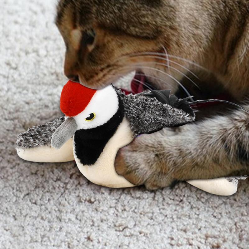 Flying Bird Cat Toy Interactive Bird Cat Toy Touch Activated Chirping Simulated Rechargeable Plush For Training Enrichment
