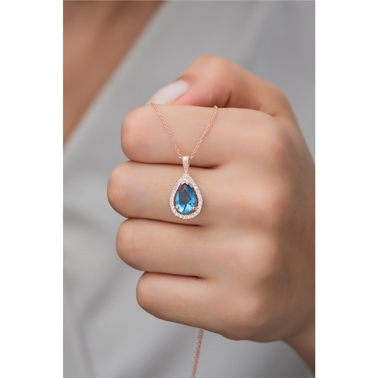 

Ожерелье с дизайном в виде капли из стерлингового серебра 925 пробы с аквамариновым камнем