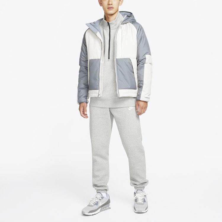 Nike Puffer Jackets Men's Gray Hooded Moderate Patchwork Puffer Jacket DD6858-084