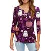 Women's V-Neck Button Halloween Three-quarter Sleeve T-Shirt Top