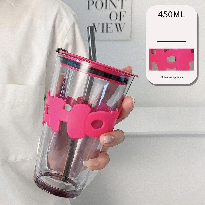 Shangqi Letter Glass Tumbler with Glass Straw