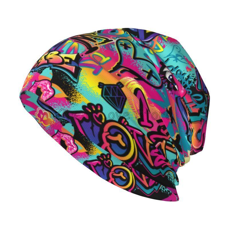 Graffiti Slouchy Beanie Hats for Men Women American Comic Collection Pop Art Skull Print Caps Autumn Winter Warm Knit Hat