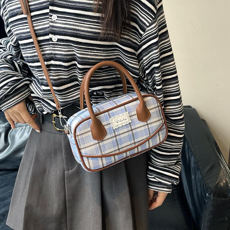 Koreanische Version Mode Handtasche kleine Tasche Damen 2025 neue Leinwand kariert kleine quadratische Tasche Schulter Umhängetasche