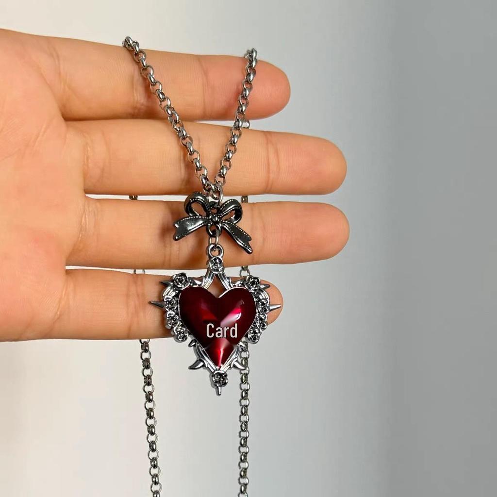 Cross-Border Y2K Gothic Red Heart Thorns Pendant Necklace