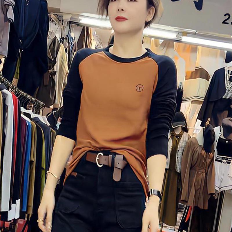 

Женская облегающая футболка с длинным рукавом из двухстороннего флиса в стиле колор-блок - Теплый базовый слой для осени/зимы 2024 L оранжевый