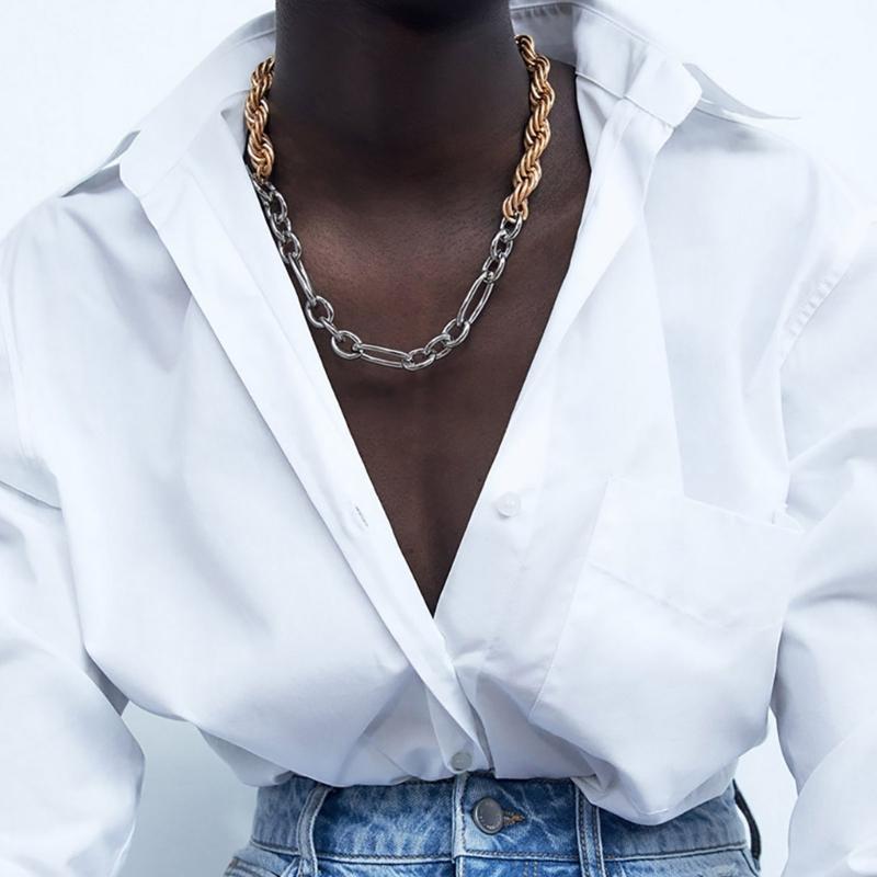 Women Asymmetric Gold Silver Necklace Unisex Chain Necklace Fashion Jewelry Stylish Collarbone Chain Metal Texture