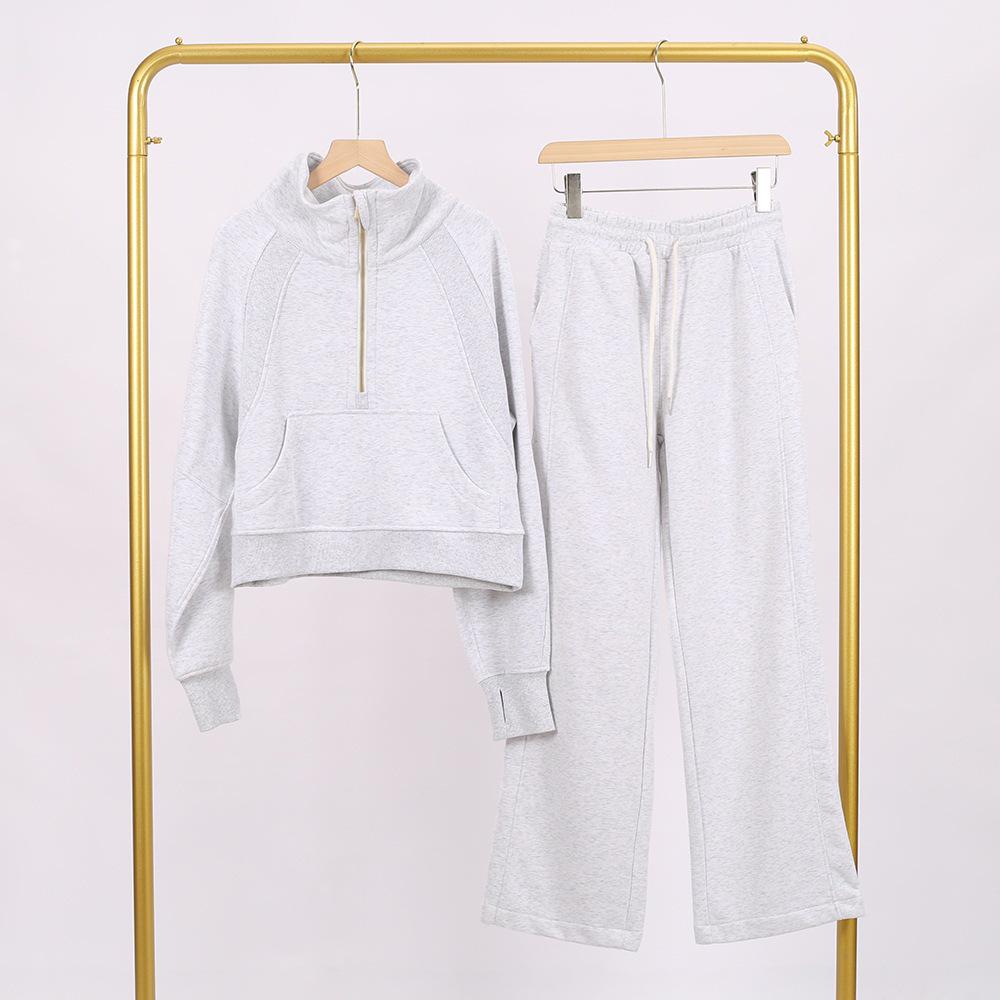 LULU Gold Label Stand Collar Half-Zip Loose Sweatshirt & Sweatpants Plush Set