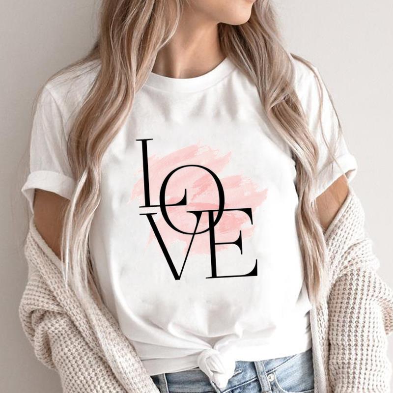 (Asian Size) love style letter Fashion Female Casual Clothing Graphic Tee Women's Top Print O-neck T Short Sleeve T-shirts