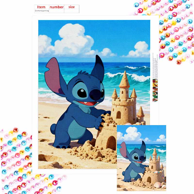 Disney Diamond Painting DIY Stitch Sandcastle Art Painting Set for Home Office Decoration Handmade Gifts Round 20x30cm