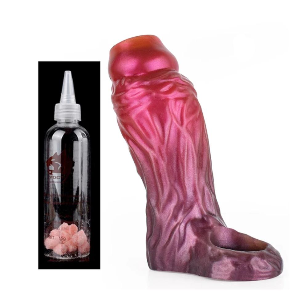 Fantasy Ribbed Dildo Open Ended Sheath Silicone Sleeve Men Enlargement Masturbators