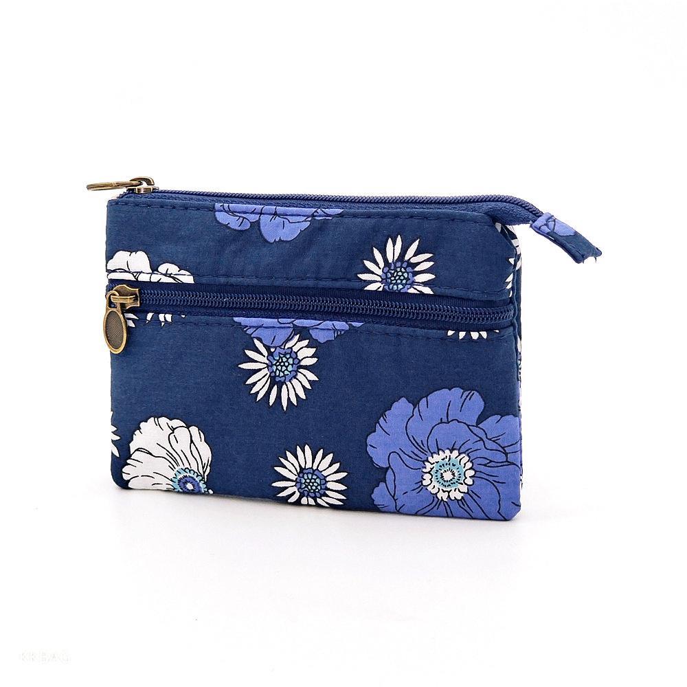 Cotton Coin Purse Portable Female Coin Pouch Canvas Change Bag Double Zipper Floral Card Holder For Women Girls Daily Life