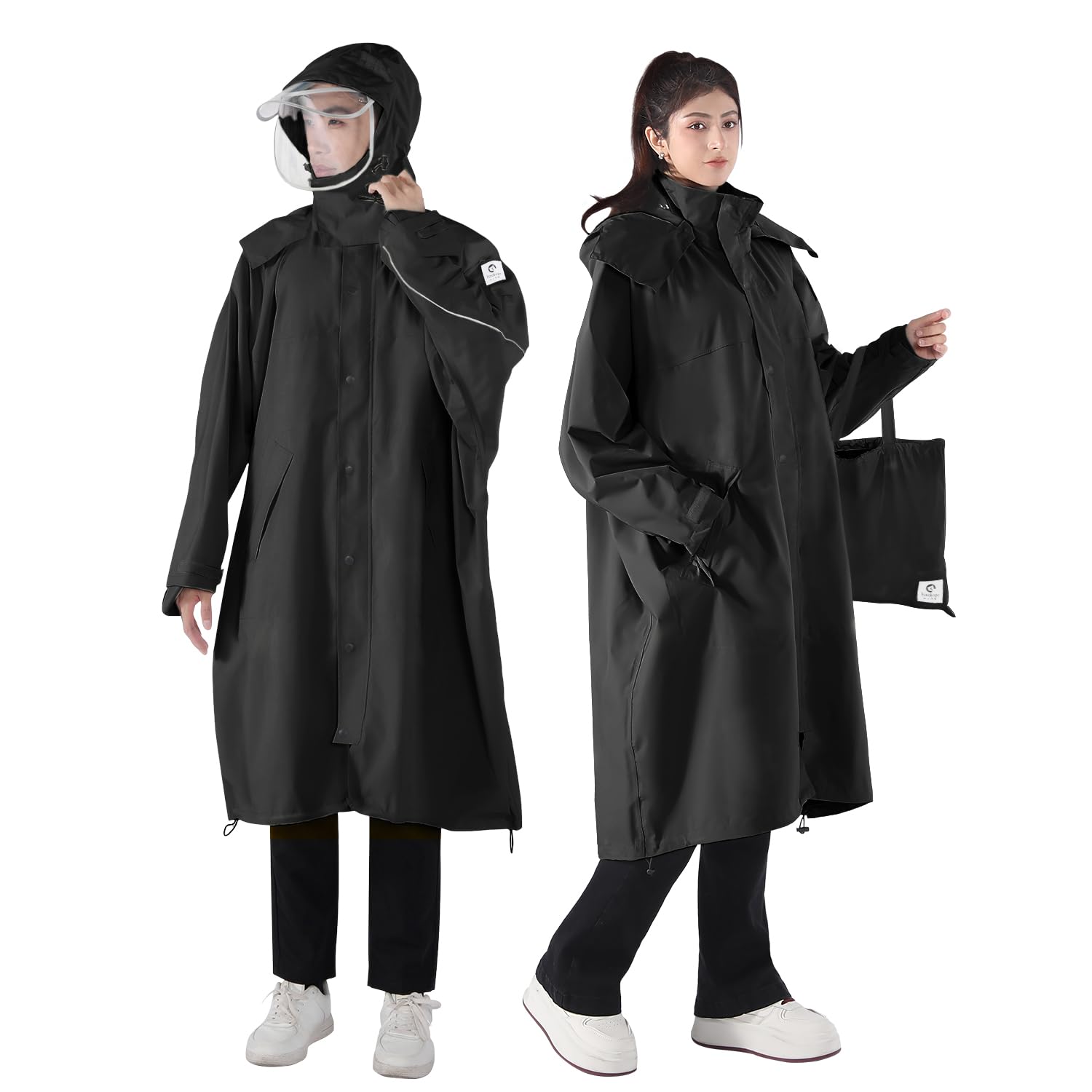 

Велосипедный дождевик HINOKAZE Конструкция с Высоко и Дождевой Велосипедный Рюкзак Светоотражающая Лента [Легкий Водоотталкивающий ТПУ] Женский Мужской Пончо, чёрный